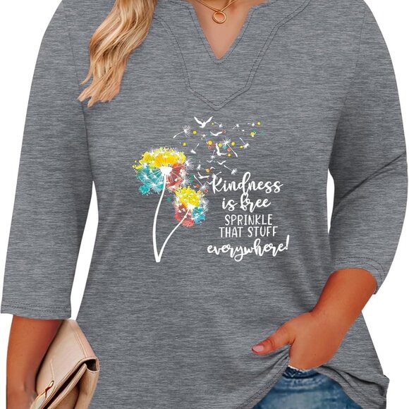 Breathable Plus Size Tunic Top with V-Neck & 3/4 Sleeves - 2025 Must-Have - Picture 1 of 6